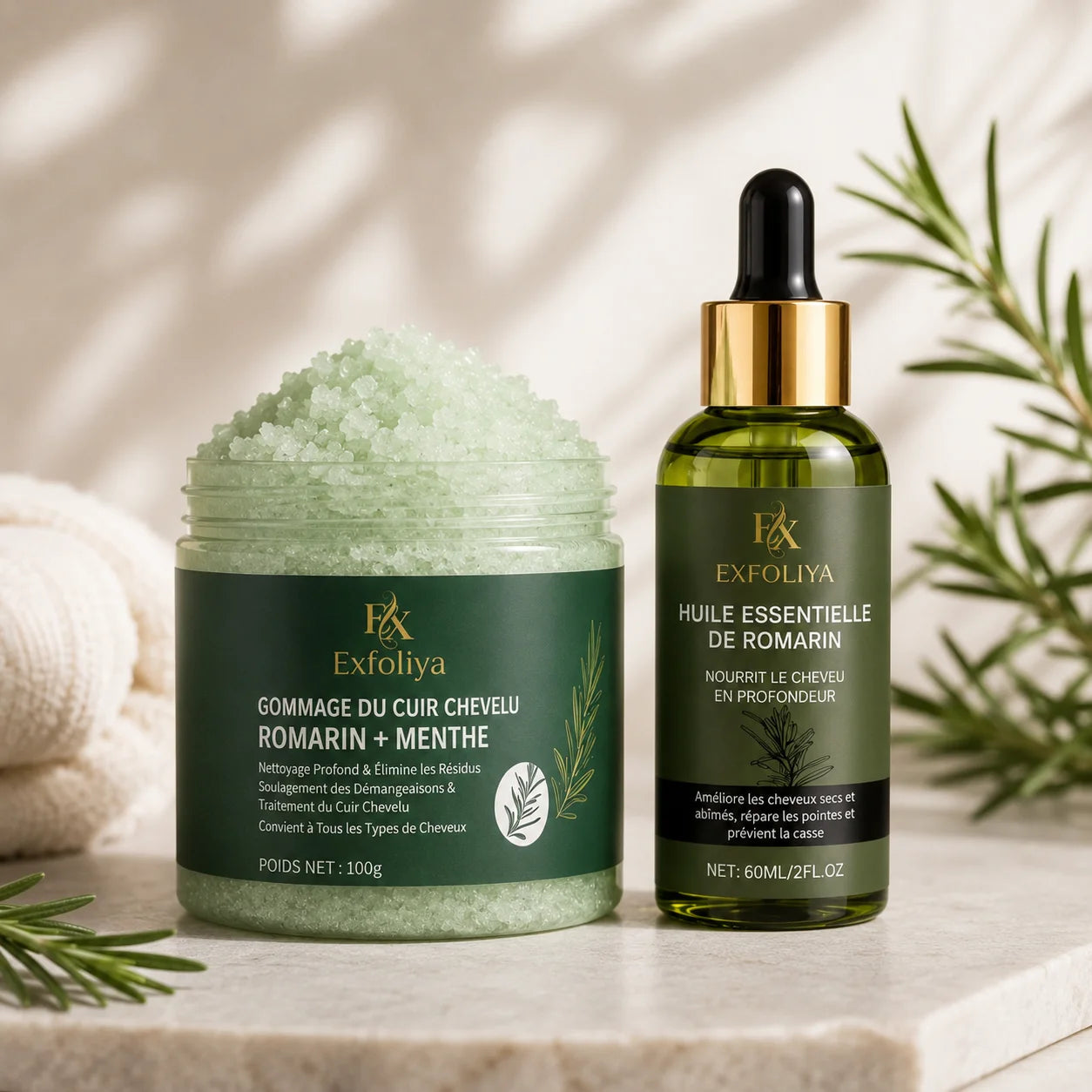Pack Cheveux Secs — Gommage + Huile au Romarin